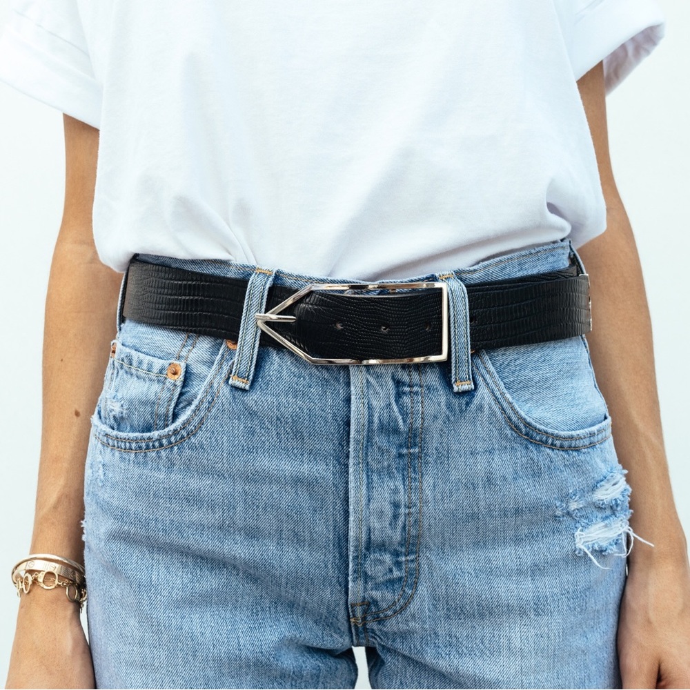 Coco Sands Black Leather Waist Belt w/ Silver Hardware